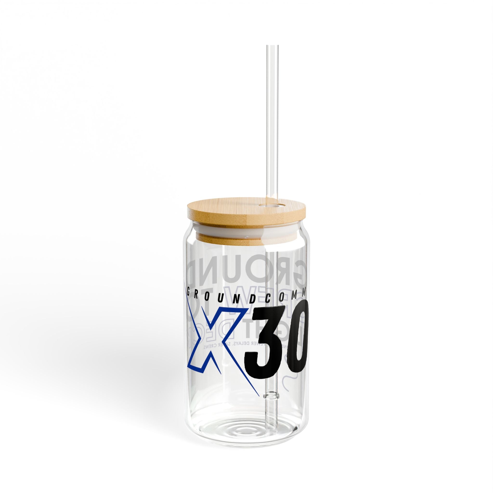GroundComm X30 - 16oz Sipper Glass with Bamboo Lid & Straw